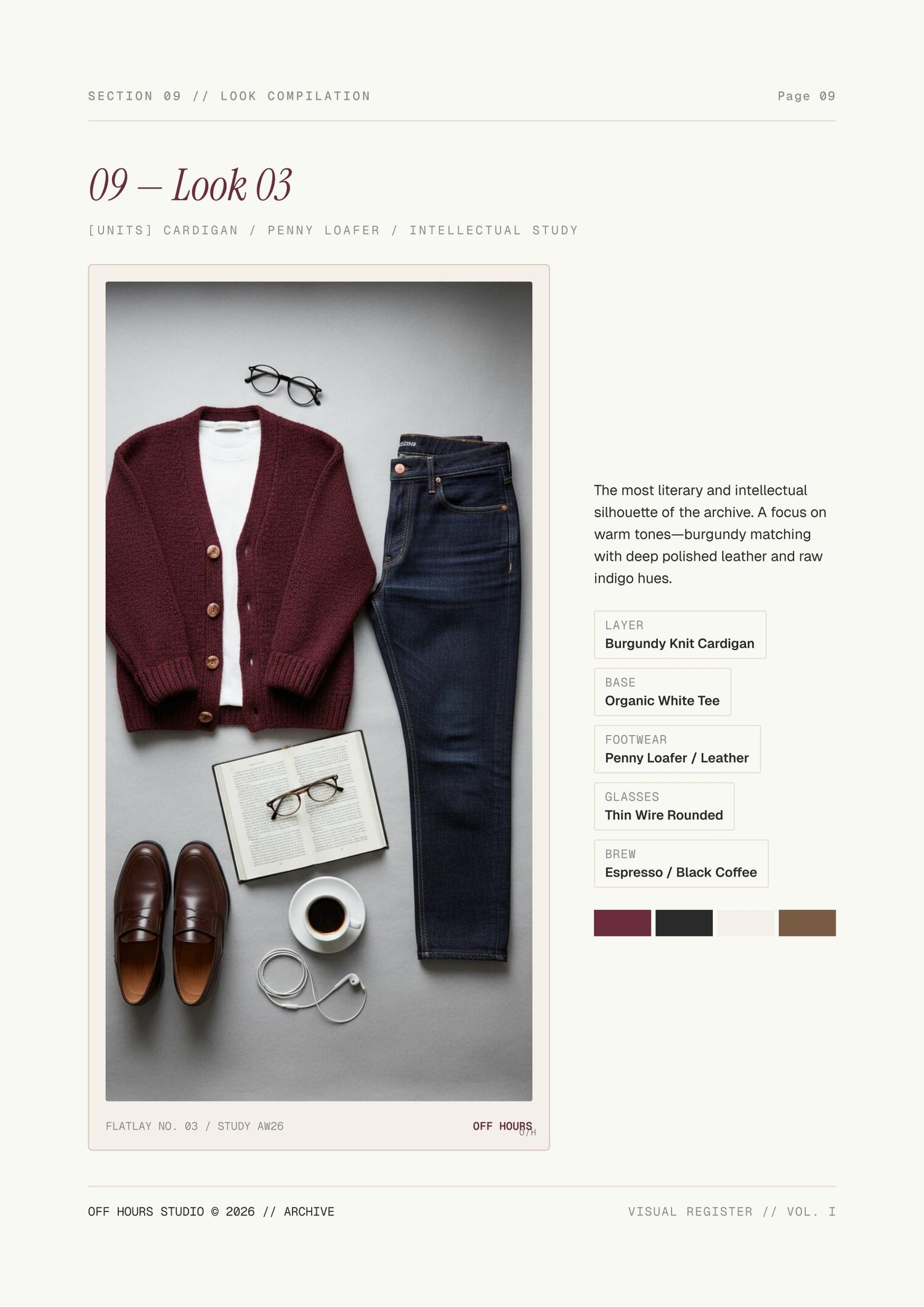 OFF HOURS — лук 03, burgundy cardigan